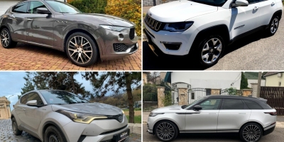 Range Rover Velar, Maseratti S Levante, Jeep Compass és Toyota CHR.18 Hybrid selection tartós bérlet 